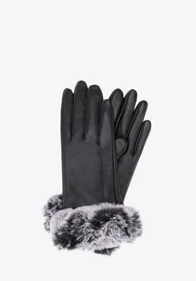 Damskie rękawiczki skórzane ze sztucznym futerkiem czarne Wittchen