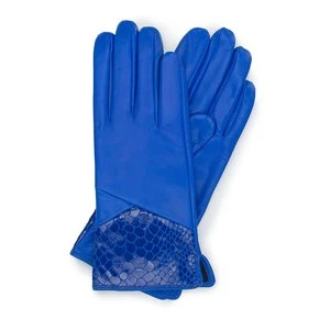 Damskie rękawiczki skórzane ze wstawką o fakturze egzotycznej skóry niebieskie Wittchen