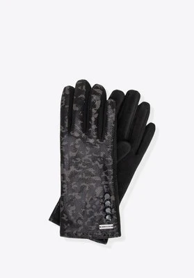 Damskie rękawiczki w subtelny wzór panterki czarne Wittchen