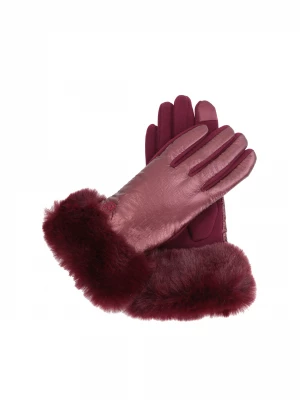 Damskie rękawiczki z bordowej tkaniny o satynowym wykończeniu Kazar