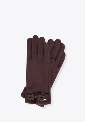 Damskie rękawiczki z dekoracyjnym akcentem ciemny brąz Wittchen