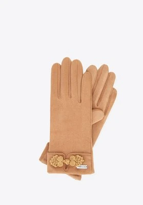 Damskie rękawiczki z dekoracyjnym akcentem jasny brąz Wittchen