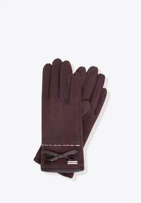 Damskie rękawiczki z kokardą i delikatnym przeszyciem brązowe Wittchen