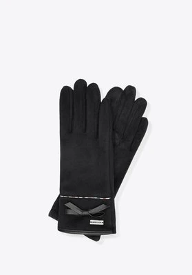 Damskie rękawiczki z kokardą i delikatnym przeszyciem czarne Wittchen