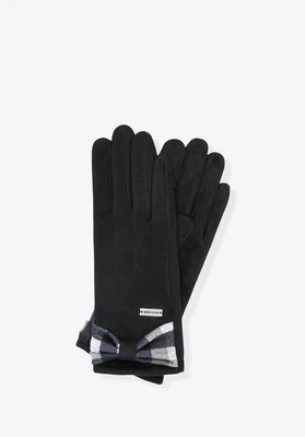 Damskie rękawiczki z kokardą w kratę czarne Wittchen