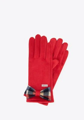 Damskie rękawiczki z kokardą w kratę czerwone Wittchen