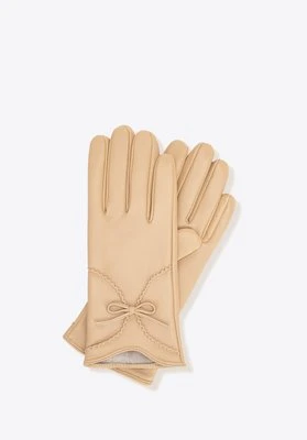 Damskie rękawiczki z naturalnej skóry owczej ocieplane beżowe Wittchen