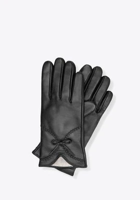 Damskie rękawiczki z naturalnej skóry owczej ocieplane czarne Wittchen