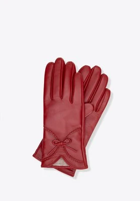 Damskie rękawiczki z naturalnej skóry owczej ocieplane czerwone Wittchen