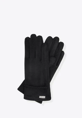 Damskie rękawiczki z ozdobnym rzemykiem czarne Wittchen