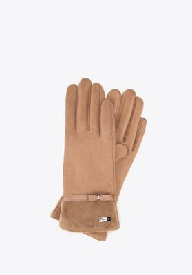 Damskie rękawiczki z paskiem i kokardą brązowe Wittchen