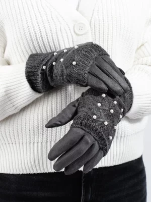 Damskie rękawiczki z perełkami szare Shelvt