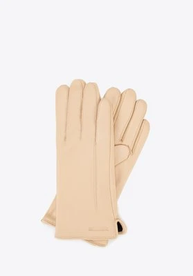 Damskie rękawiczki ze skóry gładkie beżowe Wittchen