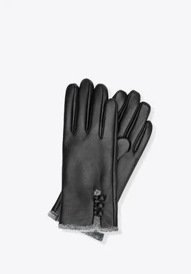 Damskie rękawiczki ze skóry naturalnej i sztucznym futerkiem czarne Wittchen