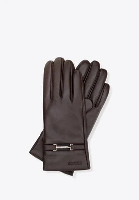 Damskie rękawiczki ze skóry naturalnej z ozdobnym paskiem ciemny brąz Wittchen