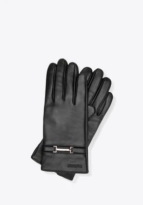 Damskie rękawiczki ze skóry naturalnej z ozdobnym paskiem czarne Wittchen