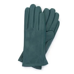 Damskie rękawiczki ze skóry stębnowane zielone Wittchen