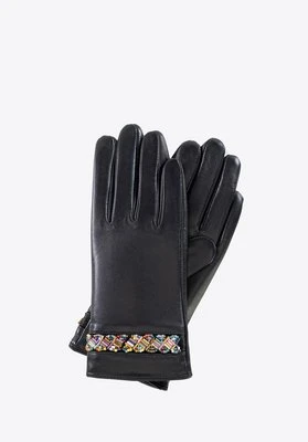 Damskie rękawiczki ze skóry z koralikami czarne Wittchen