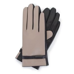 Damskie rękawiczki ze skóry z paskiem beżowo-czarne Wittchen