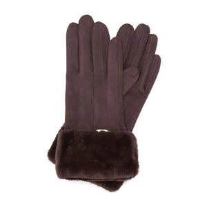 Damskie rękawiczki ze sztucznym futerkiem ciemny brąz Wittchen