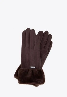 Damskie rękawiczki ze sztucznym futerkiem ciemny brąz Wittchen