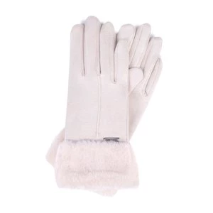 Damskie rękawiczki ze sztucznym futerkiem kremowe Wittchen