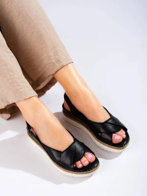 Damskie sandały na niskim koturnie Potocki czarne Merg