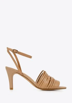 Damskie sandały skórzane z paseczkami na szpilce brązowe Wittchen