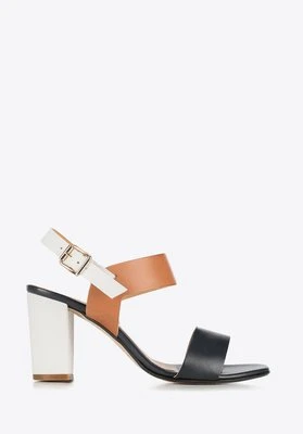 Damskie sandały z kolorowych skór granatowo-brązowe Wittchen