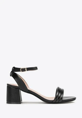 Damskie sandały z paskami na słupku czarne Wittchen