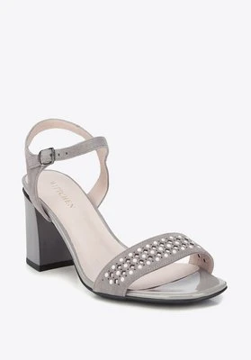 Damskie sandały zamszowe z ażurowym paskiem szare Wittchen