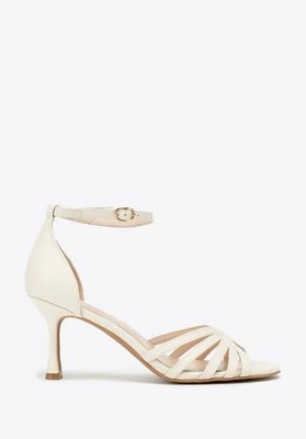 Damskie sandały ze skóry na szpilce beżowe Wittchen