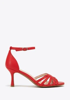 Damskie sandały ze skóry na szpilce czerwone Wittchen