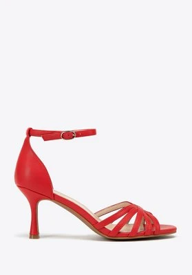 Damskie sandały ze skóry na szpilce czerwone Wittchen
