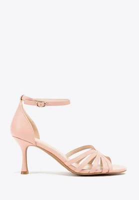Damskie sandały ze skóry na szpilce różowe Wittchen