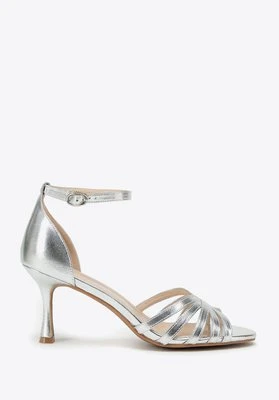 Damskie sandały ze skóry na szpilce srebrne Wittchen