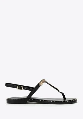 Damskie sandały ze skóry naturalnej z ozdobami czarne Wittchen