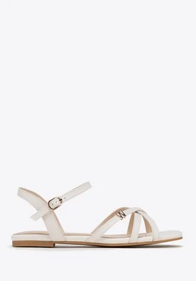 Damskie sandały ze skóry z paseczkami kremowe Wittchen
