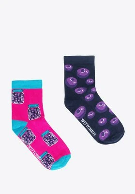 Damskie skarpetki w jagody – zestaw 2 par granatowo-różowe Wittchen