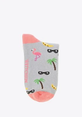 Damskie skarpetki w tropikalny wzór niebiesko-różowe Wittchen