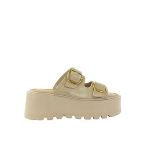 Damskie skórzane beżowe klapki na platformie GOE TT2N4111