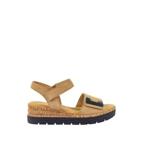 Damskie skórzane brązowe sandały na korkowej koturnie GABOR 82.700.35