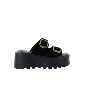 Damskie skórzane czarne klapki na platformie GOE TT2N4112