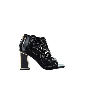 Damskie skórzane czarne sandały peep toe z ozdobnym obcasem TT2N4219 GOE