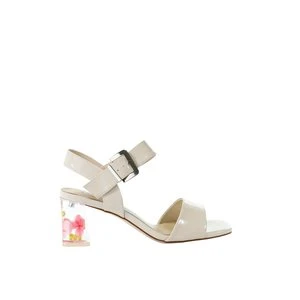 Damskie skórzane lakierowane sandały z ozdobnym obcasem TT2N4228 GOE