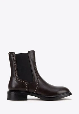 Damskie skórzane sztyblety z ozdobnymi nitami brązowe Wittchen