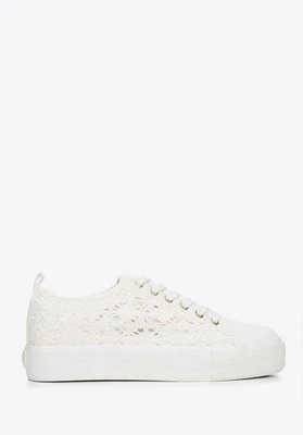 Damskie sneakersy ażurowe złamana biel Wittchen
