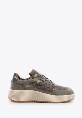 Damskie sneakersy na grubej platformie szaro - brązowe Wittchen