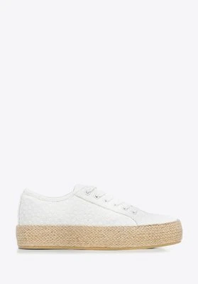 Damskie sneakersy na słomkowej podeszwie złamana biel Wittchen