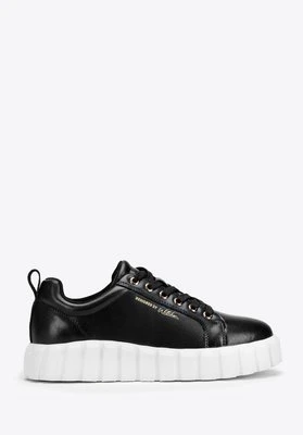Damskie sneakersy skórzane na grubej platformie czarne Wittchen